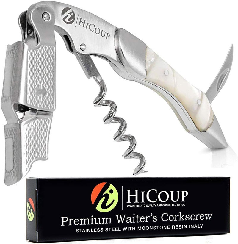 HiCoup Kitchenware Hicoup Wine Opener - Professional Corkscrews for Wine Bottles w/Foil Cutter and Cap Remover - Manual Wine Key for Servers, Waiters, Bartenders and Home Use - Stainless Steel w/Moonstone Resin Inlay - Image 1