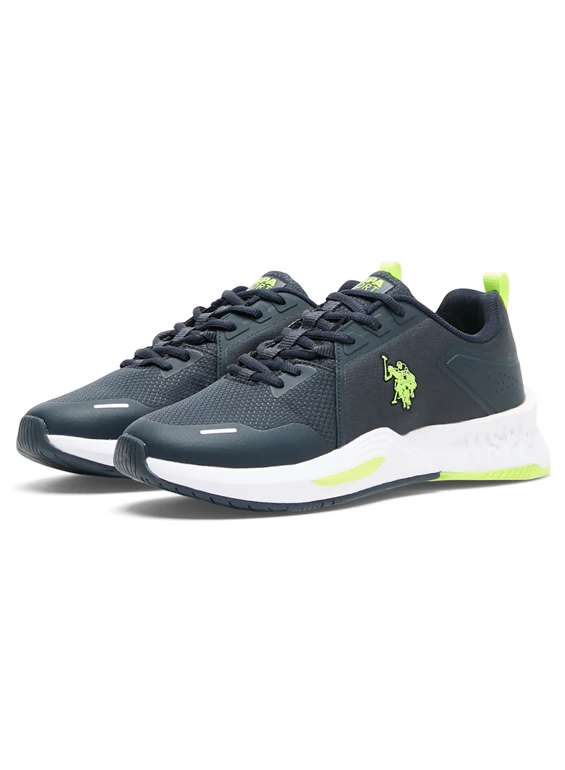 U.S. Polo Assn. Men's Navy Sneakers - Lightweight with Neon Green Accents, Breathable and Comfortable Shoes