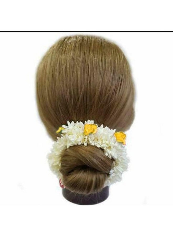 SUN Ring SUNRING White & Yellow Artificial Flower Hair Accessories, Mogra Scrunchies For Women, Hair Bun Accessories - Image 5