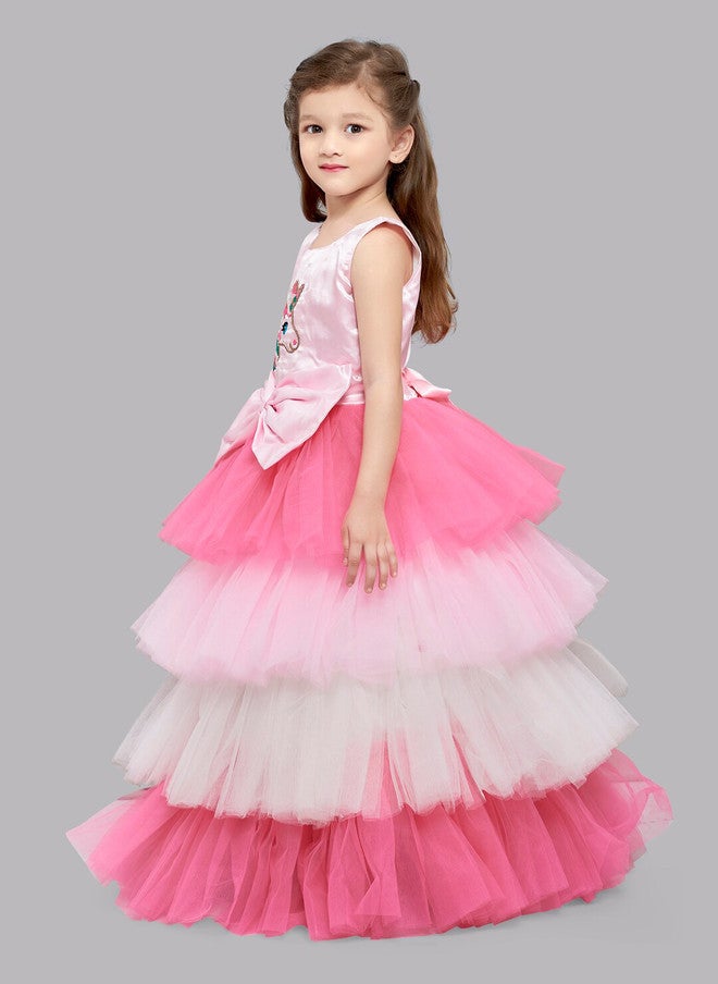 PinkChick Pink Satin Maxi Dress for Girls - Image 4