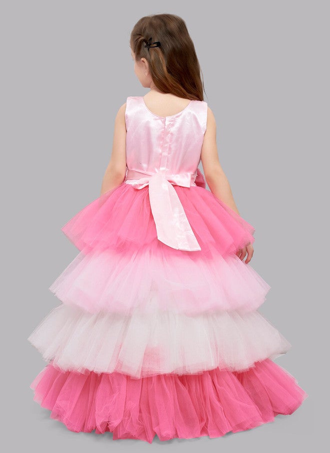 PinkChick Pink Satin Maxi Dress for Girls - Image 5