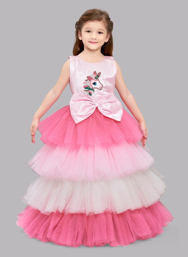 PinkChick Pink Satin Maxi Dress for Girls - Image 1