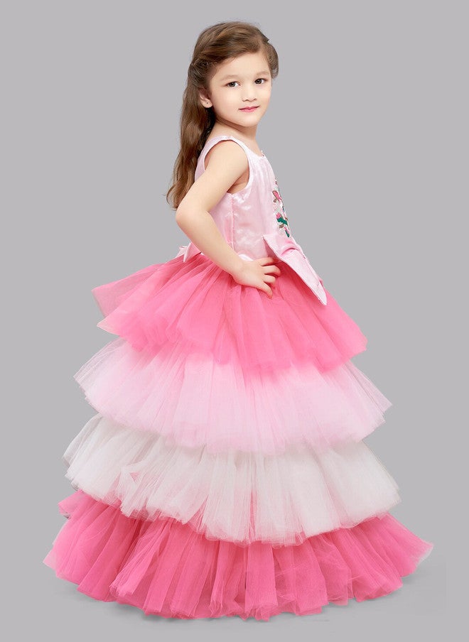 PinkChick Pink Satin Maxi Dress for Girls - Image 3