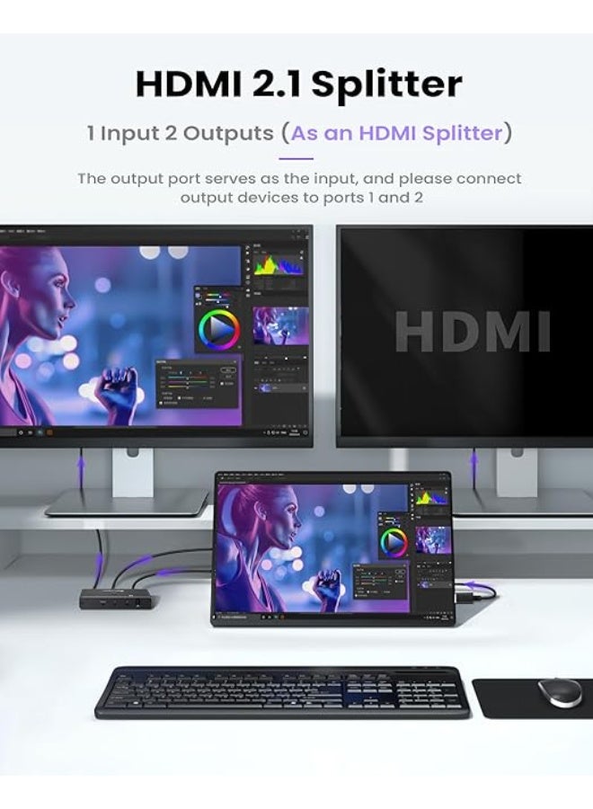 avedio links 8K@60Hz HDMI 2.1 Switch 4K@120Hz Bi-Directional 2 in 1 Out HDMI Splitter Switcher with Remote 48Gbps Ultra HD (black) - Image 5