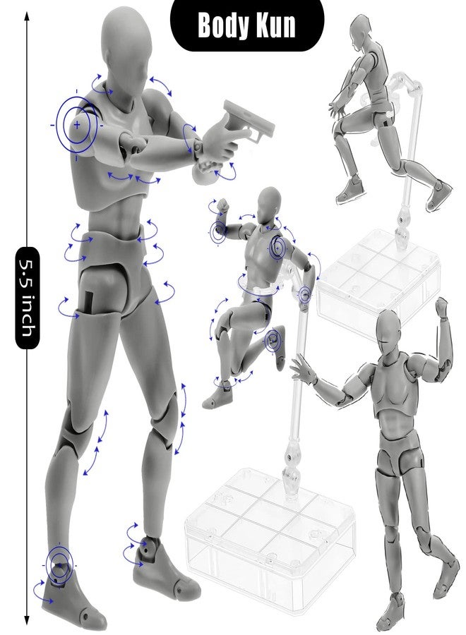 Yookeer Body Set, Drawing Action Figures Female and Male PVC Drawing Doll Human Model Figure with Joints for Artists(Gray) - Image 2