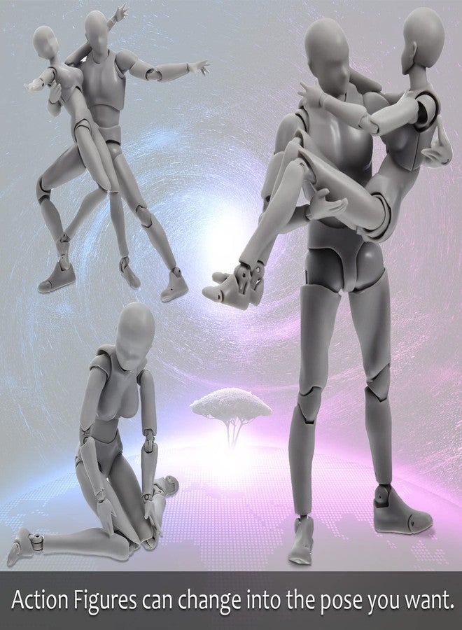 Yookeer Body Set, Drawing Action Figures Female and Male PVC Drawing Doll Human Model Figure with Joints for Artists(Gray) - Image 5