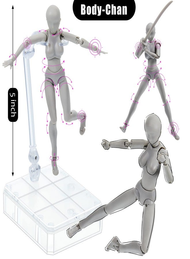 Yookeer Body Set, Drawing Action Figures Female and Male PVC Drawing Doll Human Model Figure with Joints for Artists(Gray) - Image 3