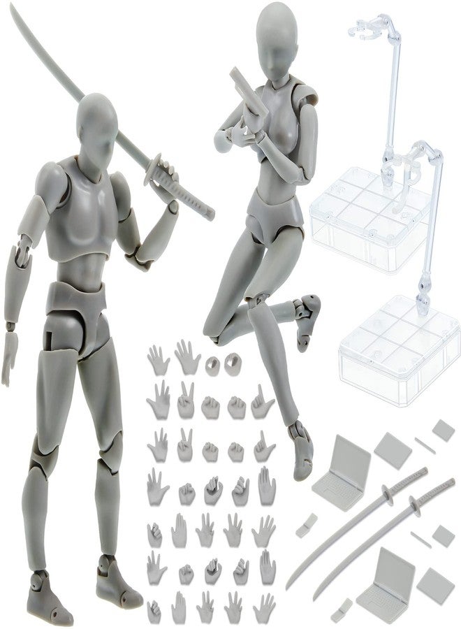 Yookeer Body Set, Drawing Action Figures Female and Male PVC Drawing Doll Human Model Figure with Joints for Artists(Gray) - Image 1
