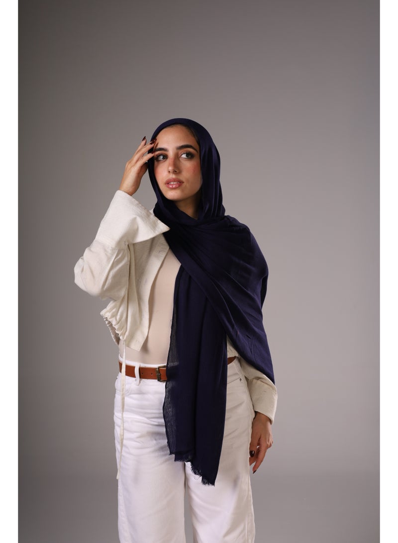 Lavezzi Cotton Sponge Modal Hijab for Women – Soft Breathable Head Scarf – Elegant Modest Fashion Head Wrap (Navy) - Image 1