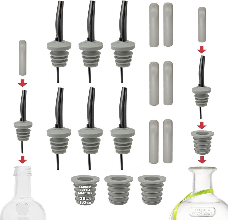 Esatto Stainless Steel Liquor Bar Bottle Pourers - Drip-Free Nozzle - Pour Spouts for Alcohol & Bartending - Universal Fit Speed Spout - Rust-Free & Easy Clean (Black) - Image 1