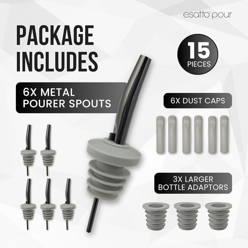 Esatto Stainless Steel Liquor Bar Bottle Pourers - Drip-Free Nozzle - Pour Spouts for Alcohol & Bartending - Universal Fit Speed Spout - Rust-Free & Easy Clean (Black) - Image 2