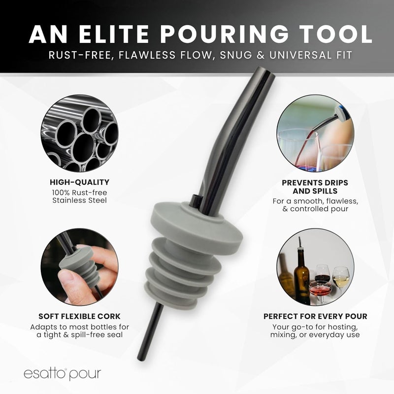 Esatto Stainless Steel Liquor Bar Bottle Pourers - Drip-Free Nozzle - Pour Spouts for Alcohol & Bartending - Universal Fit Speed Spout - Rust-Free & Easy Clean (Black) - Image 3