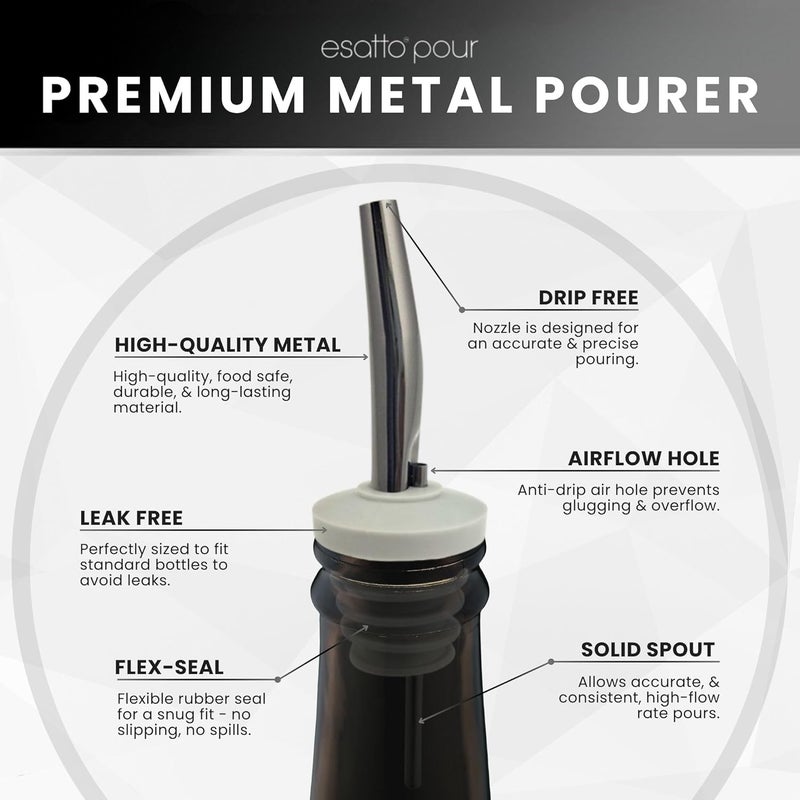 Esatto Stainless Steel Liquor Bar Bottle Pourers - Drip-Free Nozzle - Pour Spouts for Alcohol & Bartending - Universal Fit Speed Spout - Rust-Free & Easy Clean (Black) - Image 4