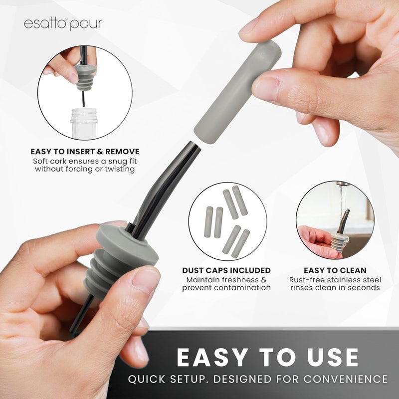 Esatto Stainless Steel Liquor Bar Bottle Pourers - Drip-Free Nozzle - Pour Spouts for Alcohol & Bartending - Universal Fit Speed Spout - Rust-Free & Easy Clean (Black) - Image 5