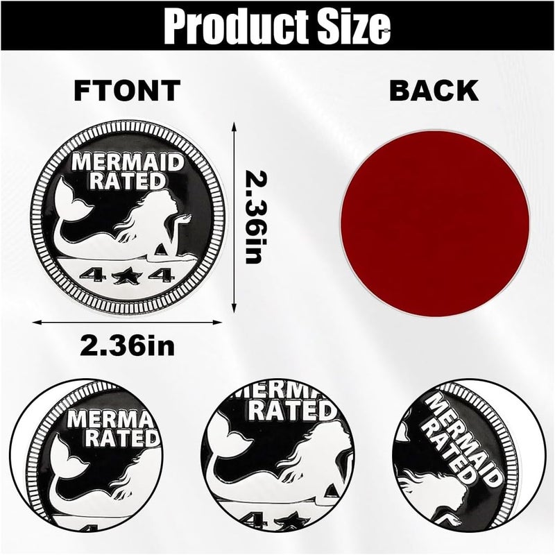 GLSOWEE Mermaid Rated Car Emblem, 4 x 4 3D Metal Car Badge Decals Stickers Round Emblem Decals, Car Exterior Emblems Badge Compatible with Jeep Wrangler Vehicles Trucks SUV RV (Mermaid Rated) Batch consistent craftsmanship - Image 2