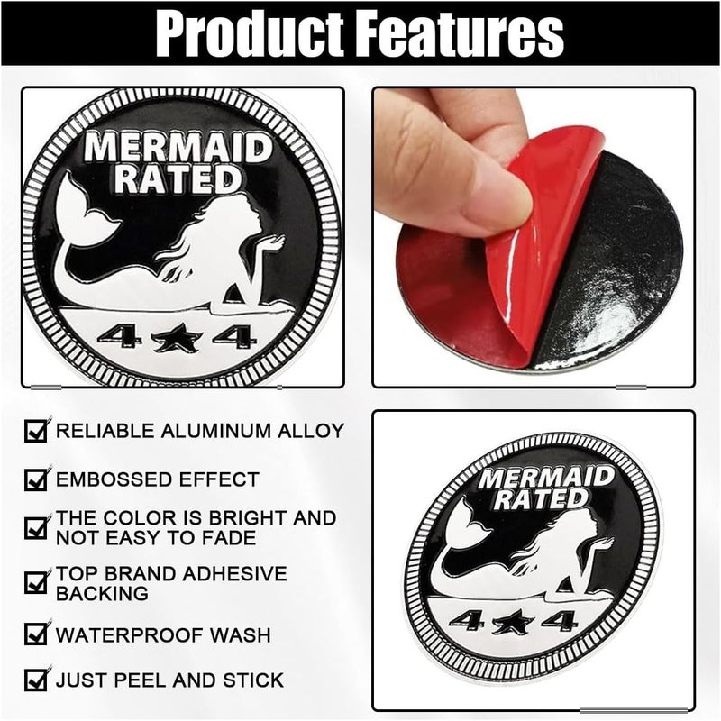 GLSOWEE Mermaid Rated Car Emblem, 4 x 4 3D Metal Car Badge Decals Stickers Round Emblem Decals, Car Exterior Emblems Badge Compatible with Jeep Wrangler Vehicles Trucks SUV RV (Mermaid Rated) Batch consistent craftsmanship - Image 3