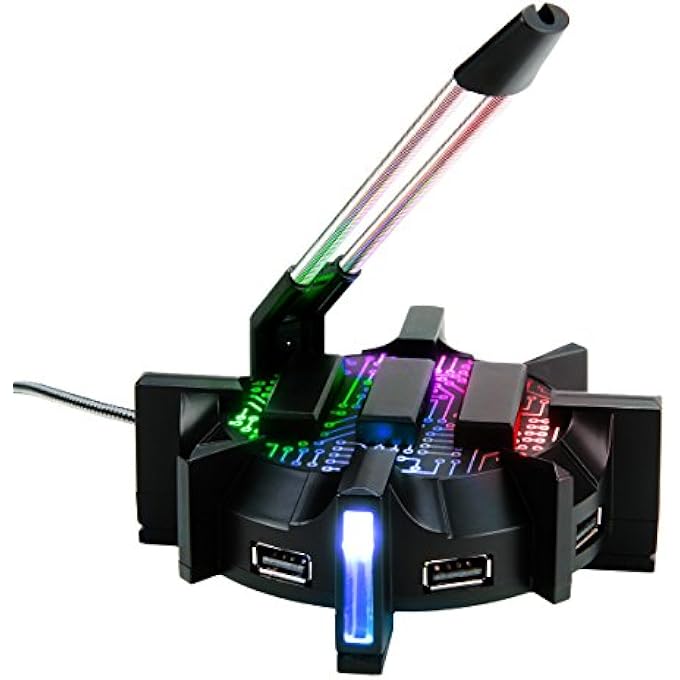 rayihni PRO GAMING MOUSE BUNGEE CABLE HOLDER 4 PORT USB HUB WITH 7 LED COLOR MODES, CABLE MANAGEMENT SUPPORT, IMPROVED ACCURACY AND WEIGHTED DESIGN FOR COMPETITIVE ESPORTS GAMES, GAMING ACCESSORIES - Image 1