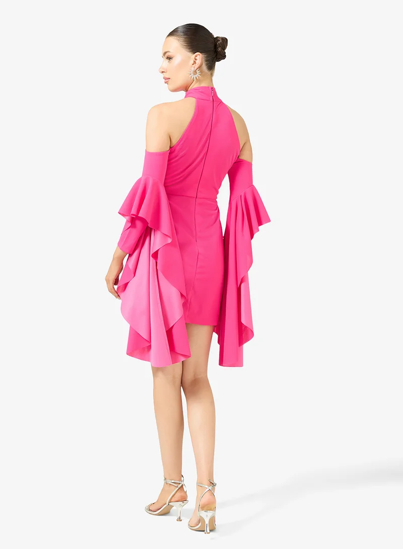 Rene High-Neck Statement Sleeve Dress