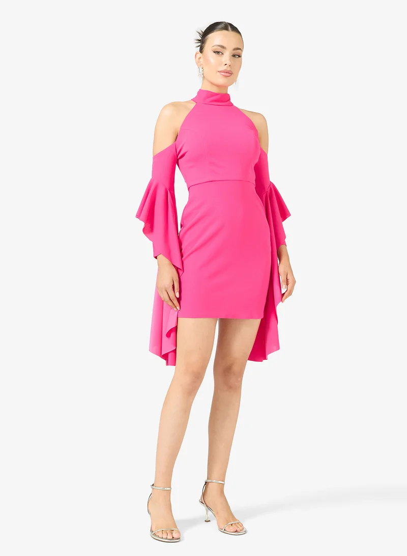 Rene High-Neck Statement Sleeve Dress
