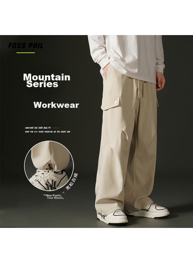 Foss Phil Paratrooper Cargo Pants, Spring And Summer American-style Casual Wide-leg Trousers, Men's Sports Straight-leg Drawstring Long Pants, Fpk36 Khaki 2XL - Image 1