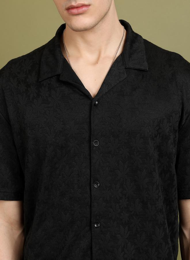 HIGHLANDER Oversized Floral Self Design Casual Shirt - Image 5