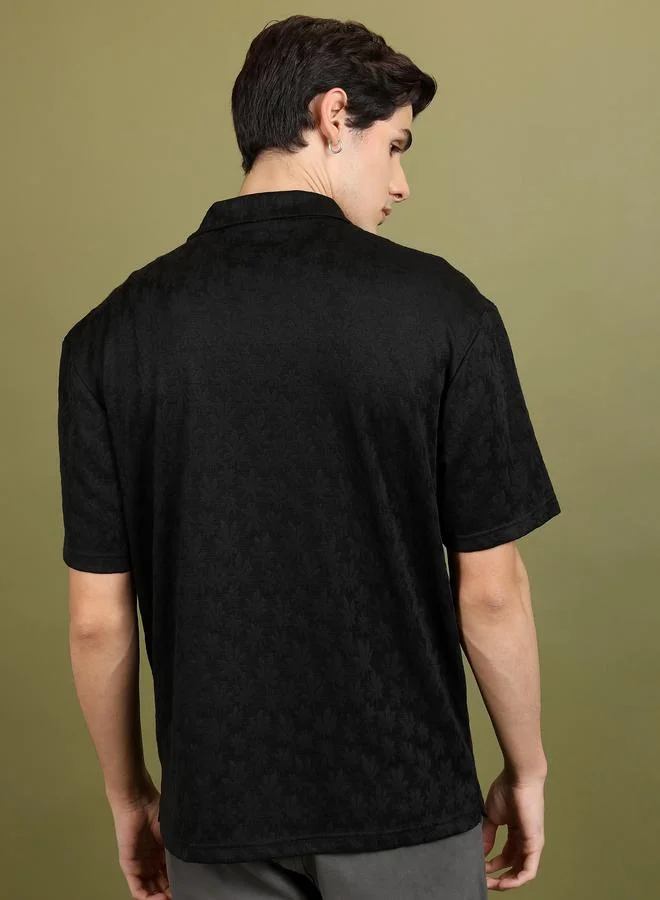 HIGHLANDER Oversized Floral Self Design Casual Shirt by Styli
