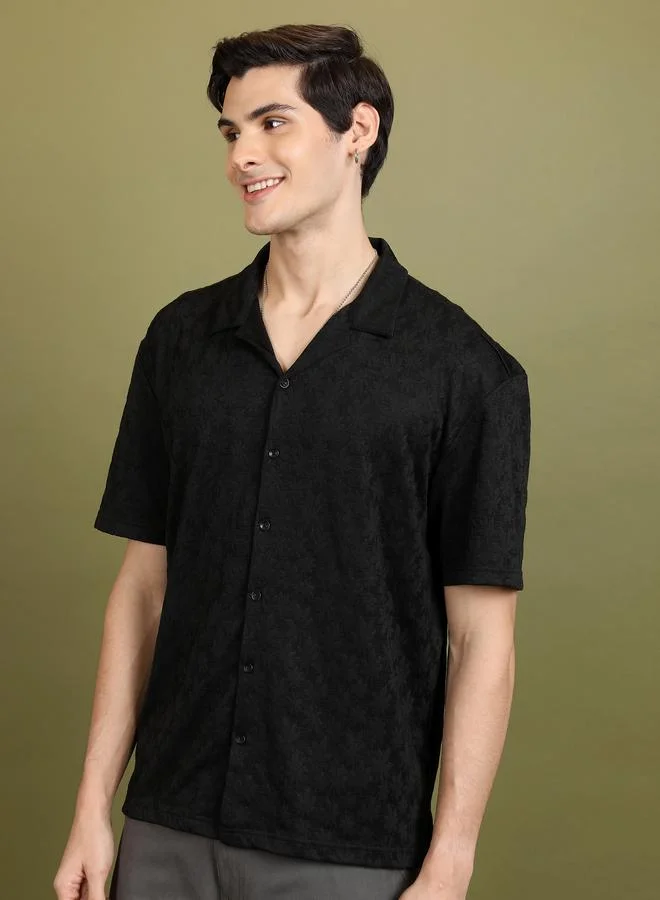 HIGHLANDER Oversized Floral Self Design Casual Shirt by Styli
