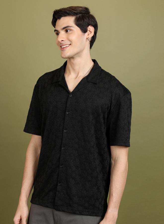 HIGHLANDER Oversized Floral Self Design Casual Shirt - Image 4