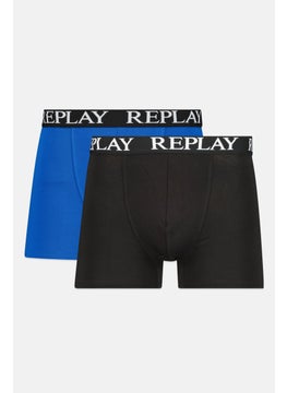 Men 2 Pack Brand Logo Boxer Brief, Black/Blue
