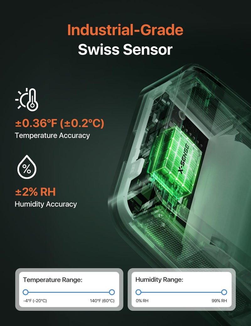 X-Sense مقياس حرارة واي فاي X-Sense، جهاز قياس الرطوبة الداخلي، حساس حرارة رقمي مع تنبيهات إشعار عبر التطبيق، مقياس حرارة ورطوبة للغرفة، تخزين البيانات وتصديرها بدون رسوم، 3 حساسات ومحطة قاعدة واحدة - Image 5