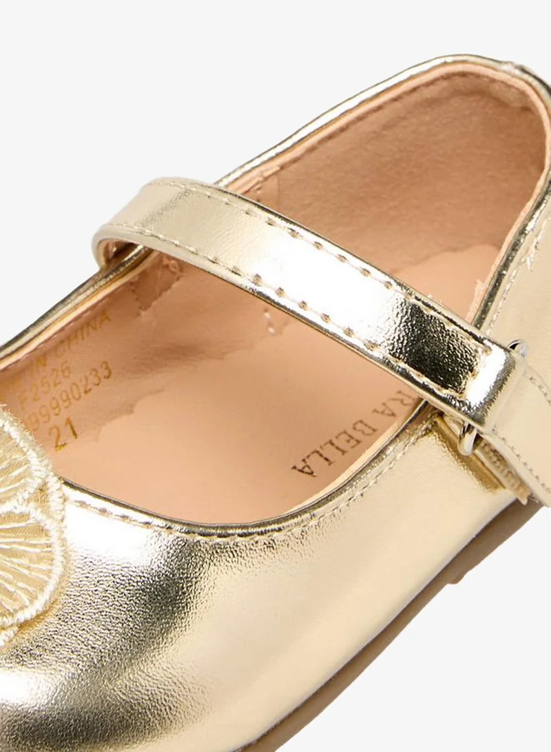 Flora Bella By Shoexpress GOLD Flora Bella Mary Jane Shoes with Hook & Loop, Floral Accent Ramadan Collection for Women | Best Price UAE