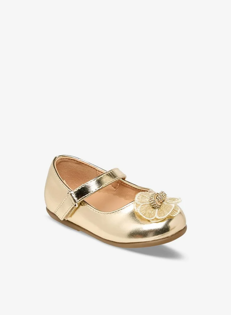 Flora Bella By Shoexpress GOLD Flora Bella Mary Jane Shoes with Hook & Loop, Floral Accent Ramadan Collection for Women | Best Price UAE