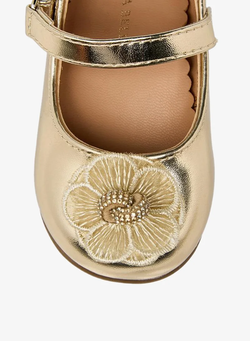 Flora Bella By Shoexpress GOLD Flora Bella Mary Jane Shoes with Hook & Loop, Floral Accent Ramadan Collection for Women | Best Price UAE