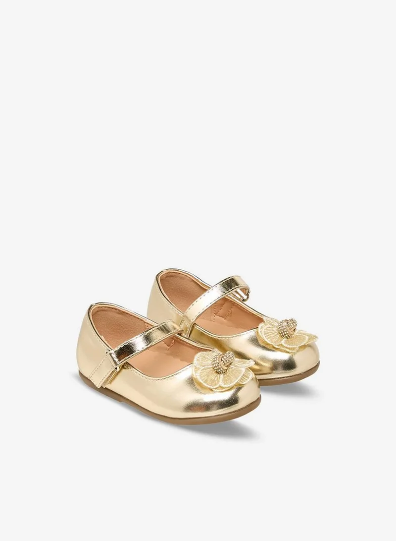 Flora Bella By Shoexpress GOLD Flora Bella Mary Jane Shoes with Hook & Loop, Floral Accent Ramadan Collection for Women | Best Price UAE