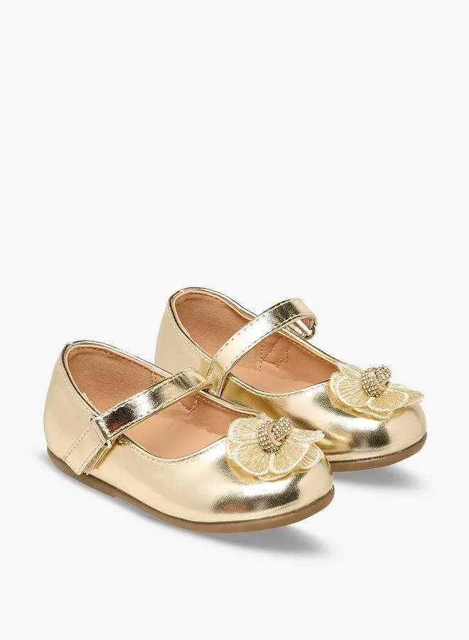 Mary Jane Shoes with Hook & Loop, Floral Accent