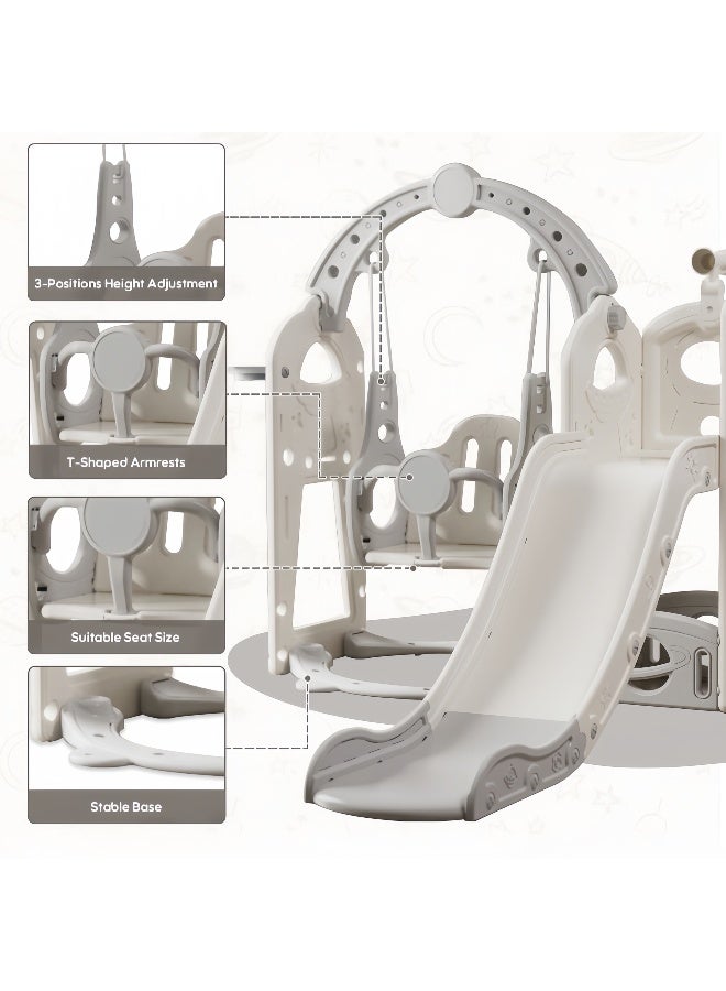Stubborn 6 in 1 Slide for Kids, Toddler Slide and Swing Set with Basketball Hoop, Climber, Telescope & Storage, 165cm Long Slide Indoor Outdoor Playground Playset for Playroom - Image 3