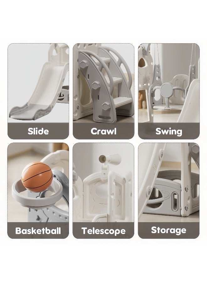 Stubborn 6 in 1 Slide for Kids, Toddler Slide and Swing Set with Basketball Hoop, Climber, Telescope & Storage, 165cm Long Slide Indoor Outdoor Playground Playset for Playroom - Image 2