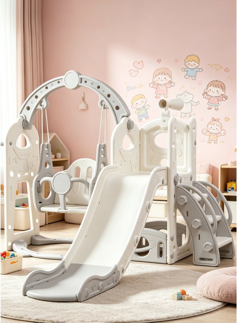 Stubborn 6 in 1 Slide for Kids, Toddler Slide and Swing Set with Basketball Hoop, Climber, Telescope & Storage, 165cm Long Slide Indoor Outdoor Playground Playset for Playroom - Image 1
