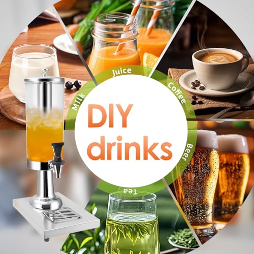 WELKOR Hot and Cold Beverage Dispenser with Stand, 0.79 Gallon All-in-One Commercial Drink Dispenser with Ice Core&Stainless Steel Drip Trays for Parties, Beer Bar, Coffee (1 HEAD-0.79 GAL, SILVER) - Image 4