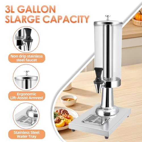 WELKOR Hot and Cold Beverage Dispenser with Stand, 0.79 Gallon All-in-One Commercial Drink Dispenser with Ice Core&Stainless Steel Drip Trays for Parties, Beer Bar, Coffee (1 HEAD-0.79 GAL, SILVER) - Image 3