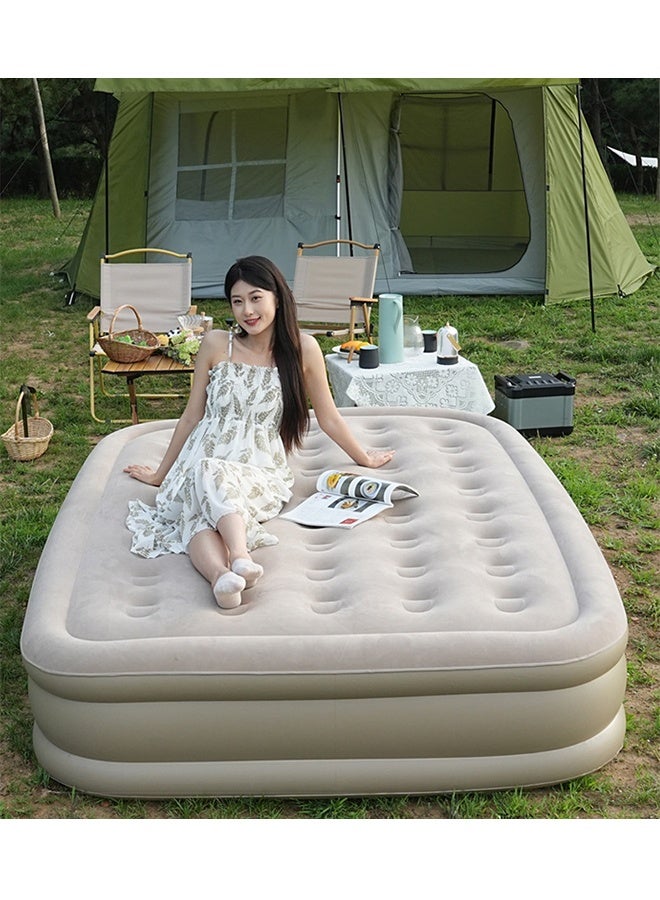 Spides Multi Functional Self-Inflating Inflatable Mattress Outdoor Camping Heightened and Thickened Flocking Air Mattress with Self-Inflation/Deflation Portable Foldable Blow Up Mattress with Built-in Electric High-Speed Pump for Camping, Home, Guests, Portable, Travel - Image 1