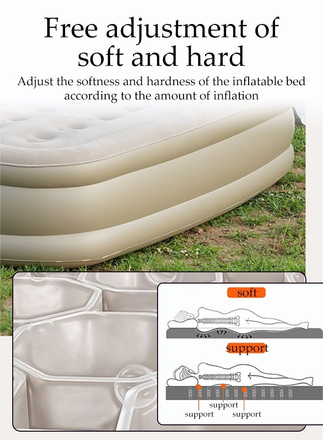 Spides Multi Functional Self-Inflating Inflatable Mattress Outdoor Camping Heightened and Thickened Flocking Air Mattress with Self-Inflation/Deflation Portable Foldable Blow Up Mattress with Built-in Electric High-Speed Pump for Camping, Home, Guests, Portable, Travel - Image 5