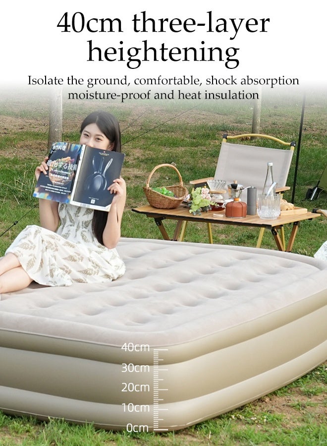 Spides Multi Functional Self-Inflating Inflatable Mattress Outdoor Camping Heightened and Thickened Flocking Air Mattress with Self-Inflation/Deflation Portable Foldable Blow Up Mattress with Built-in Electric High-Speed Pump for Camping, Home, Guests, Portable, Travel - Image 2