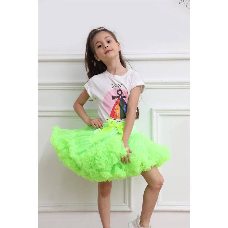 Style Solid Color Parent-Child Outfits, Children'S Skirts, Girls' Mesh Lace-Up Skirts, Performance Skirts, Girls' Style Children'S Models - Image 1