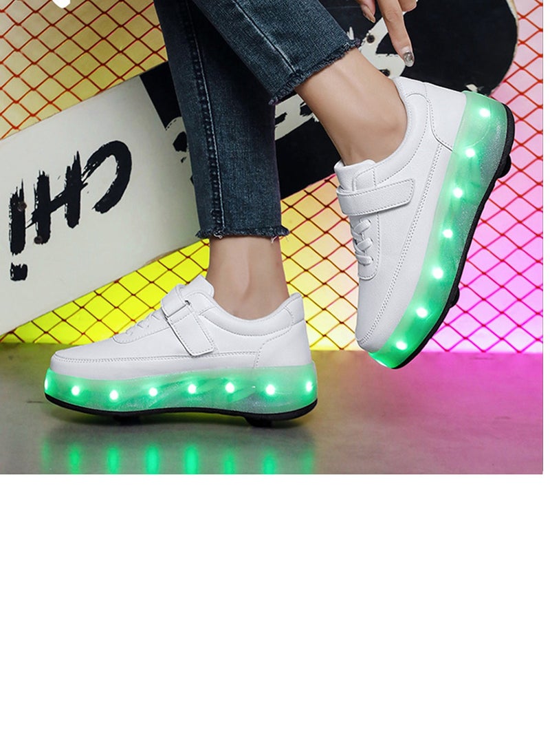 Loquat USB Charging LED Flash Walking Shoes Boys And Girls Children Roller Skates White  - Image 1