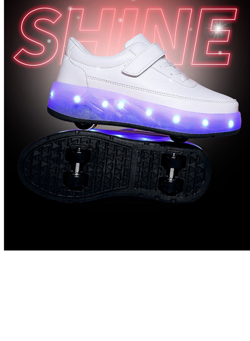 Loquat USB Charging LED Flash Walking Shoes Boys And Girls Children Roller Skates White  - Image 2