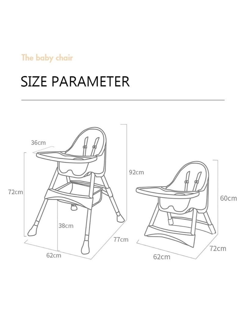 كرسي طعام مرتفع 3 في 1 متعدد الوظائف قابل للتعديل للأطفال - Image 4