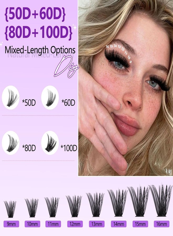 كمايو مجموعة رموش CMAYOME، مجموعة تمديد رموش 50D، 60D، 80D، 100D مع لاصق ومثبت للرموش، 640 قطعة من رموش العنقود مع ملقط للرموش، مزيل للرموش وفرشاة للرموش - Image 3