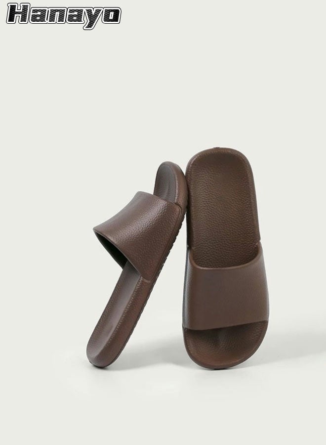 Hanayo Slipper Indoor Open Toe EVA Slippers Quiet Household Bathroom Shower Soft Bottom Anti-skid Slippers Male Slippers(Brown)  - Image 1