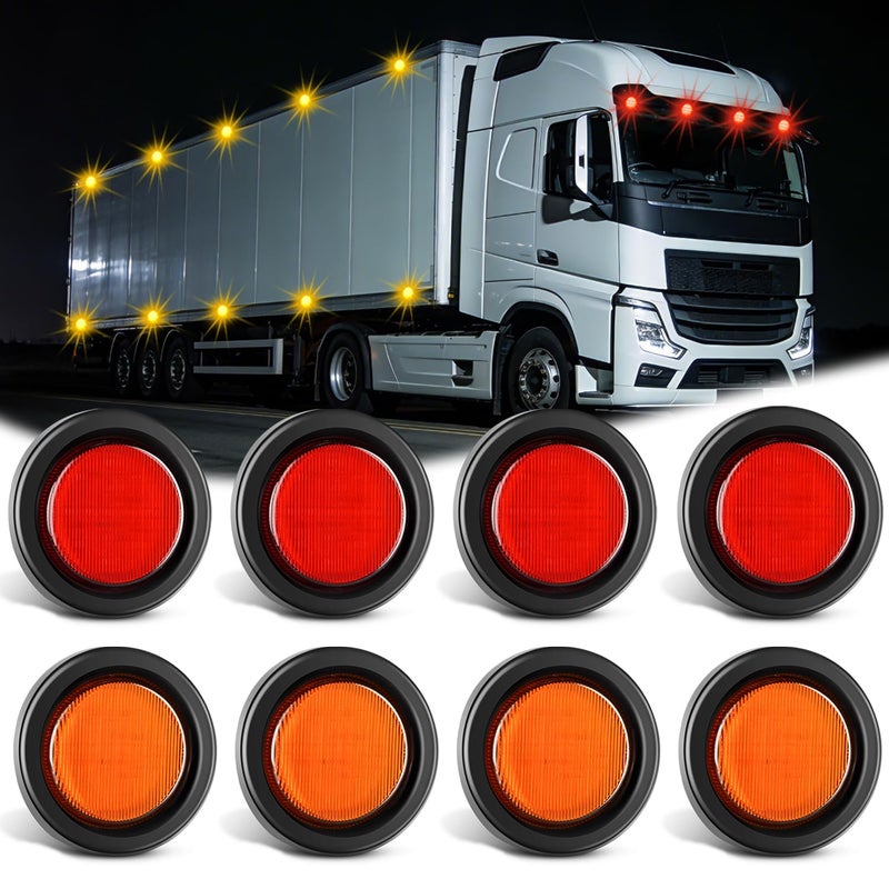 Nilight 25 Inch Round Marker Light 8PCS Red Amber 13LED Clearance Lights Flush Mount With Plug Grommet Pigtail Hardwired DOT Compliant For 12V Truck Trailer Tractor Buses Vans Boat - Image 2